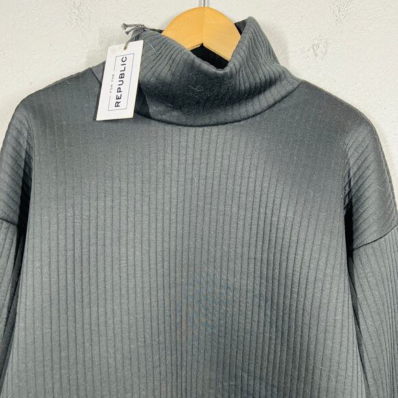 NEW! For the Republic Ribbed Knit Pullover Casual Athletic Mock Neck Black - XS - Picture 2 of 4